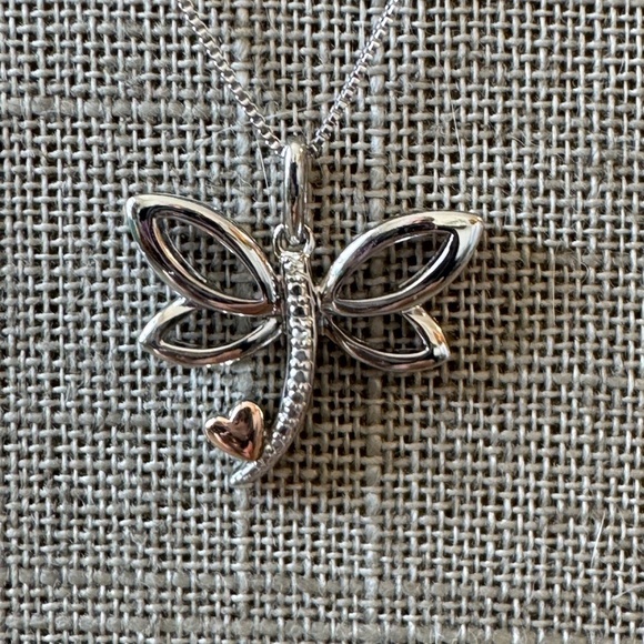 Dragonfly Necklace in Sterling Silver-14K-Diamonds - Picture 4 of 8